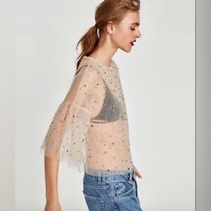 Zara Collectio Tulle with Rhinestones Top‎